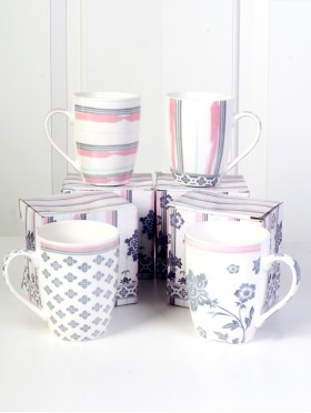 Flowers & Stripes Print Mug Set (set of 4) 350ml (12oz) Flowers & Stripes Print Mug Set (set of 4) 350ml (12oz)